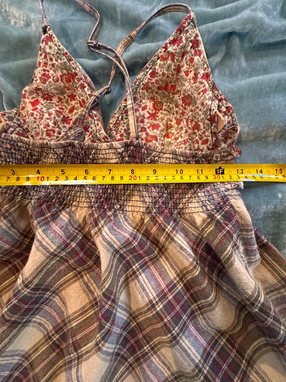 Free People Plaid Spaghetti Strap Mini Dress in Cream and Brown - Picture 5 of 6